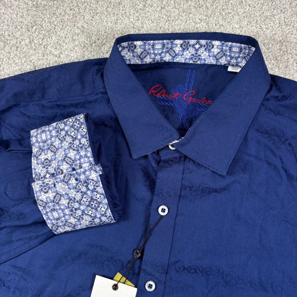 NEW Robert Graham Windsor Button Down Men 3XL Navy Paisley Jacquard